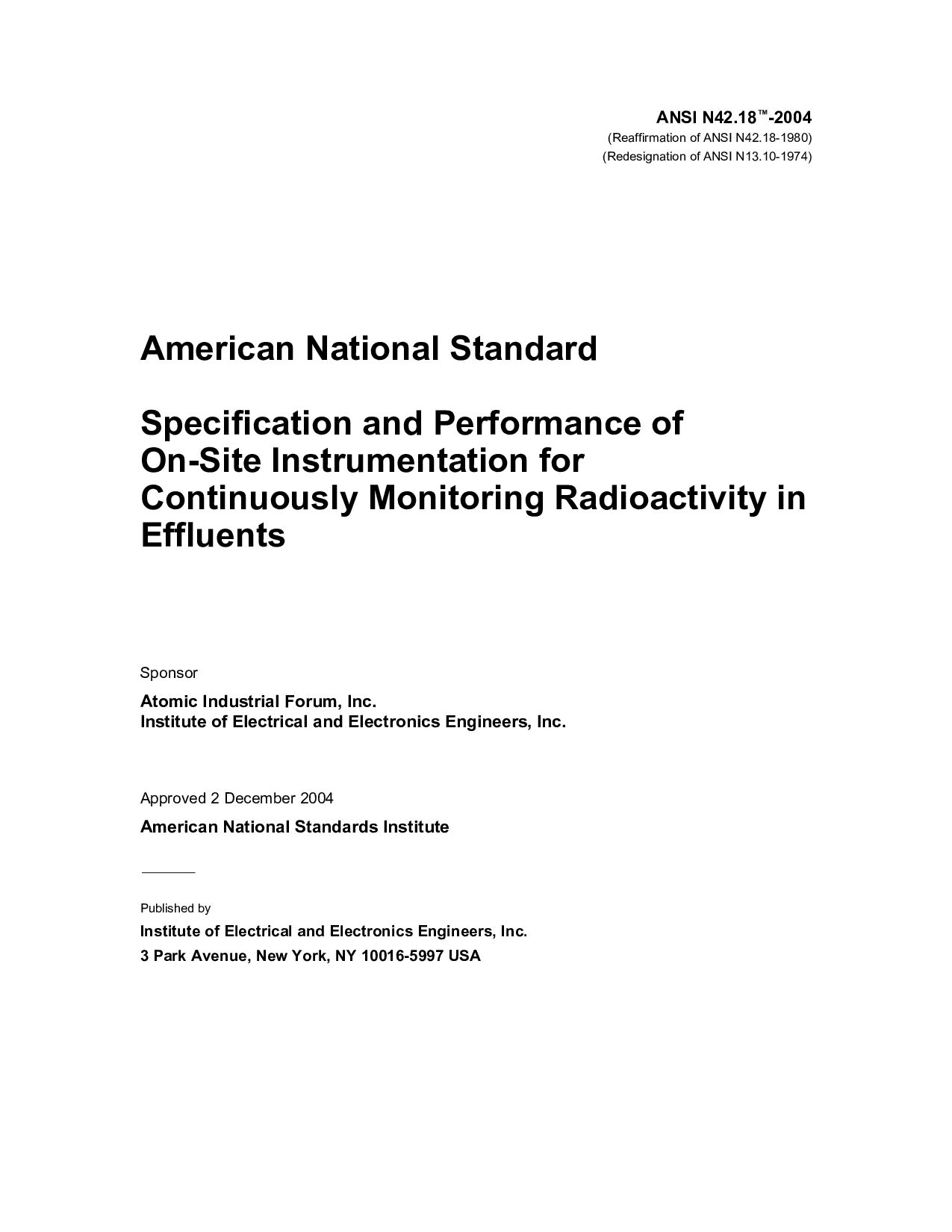 IEEE/ANSI N42.18-2004封面图