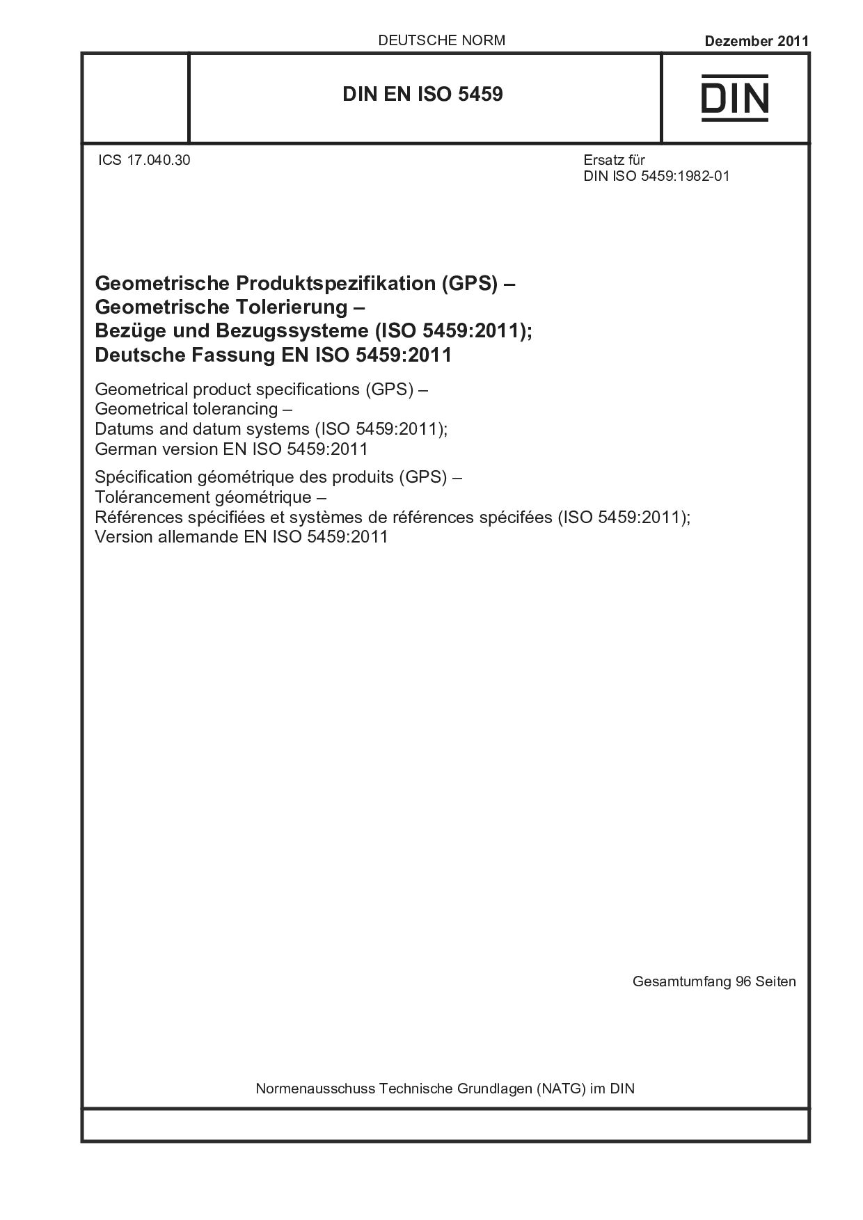 DIN EN ISO 5459:2011封面图