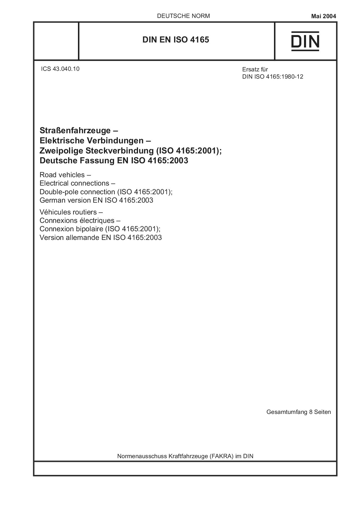 DIN EN ISO 4165:2004-05封面图