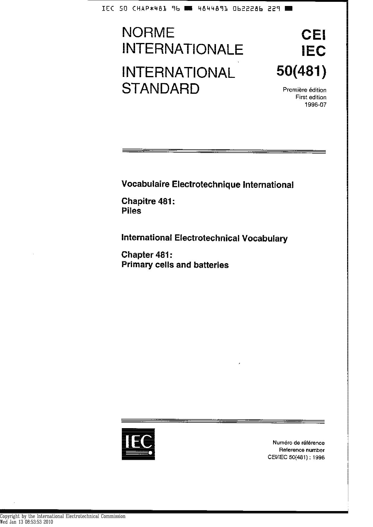IEC 60050-481:1996封面图