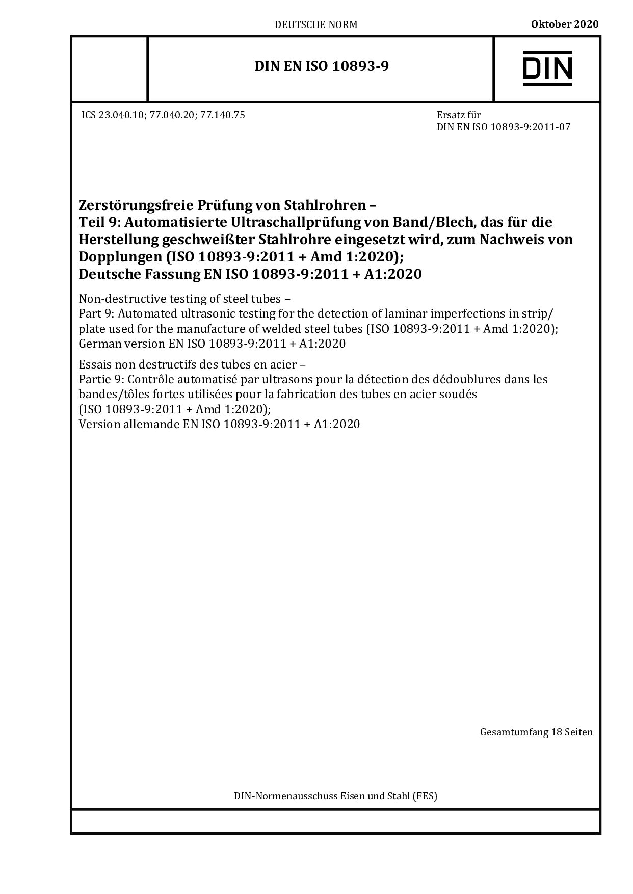 DIN EN ISO 10893-9:2020-10封面图