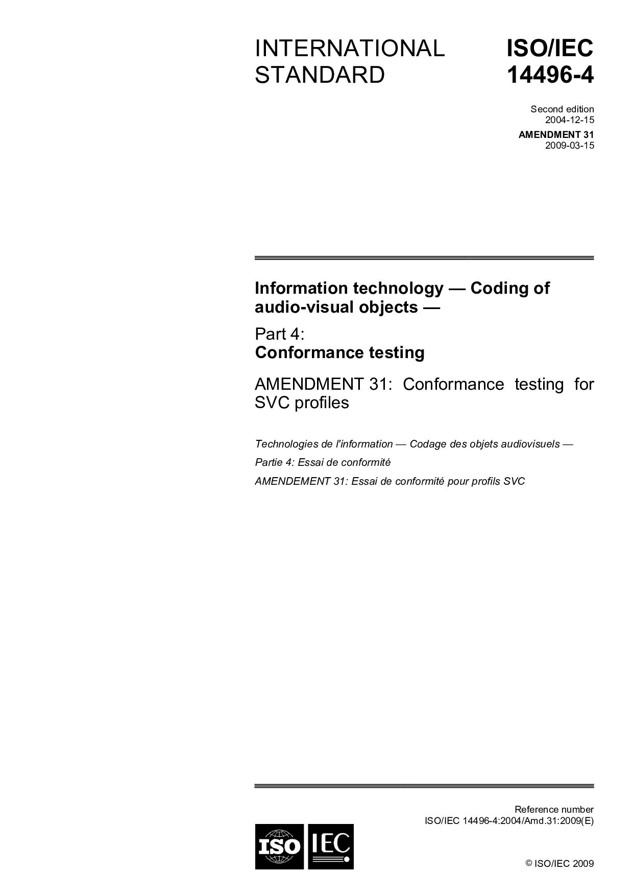 ISO/IEC 14496-4:2004/Amd 31:2009封面图