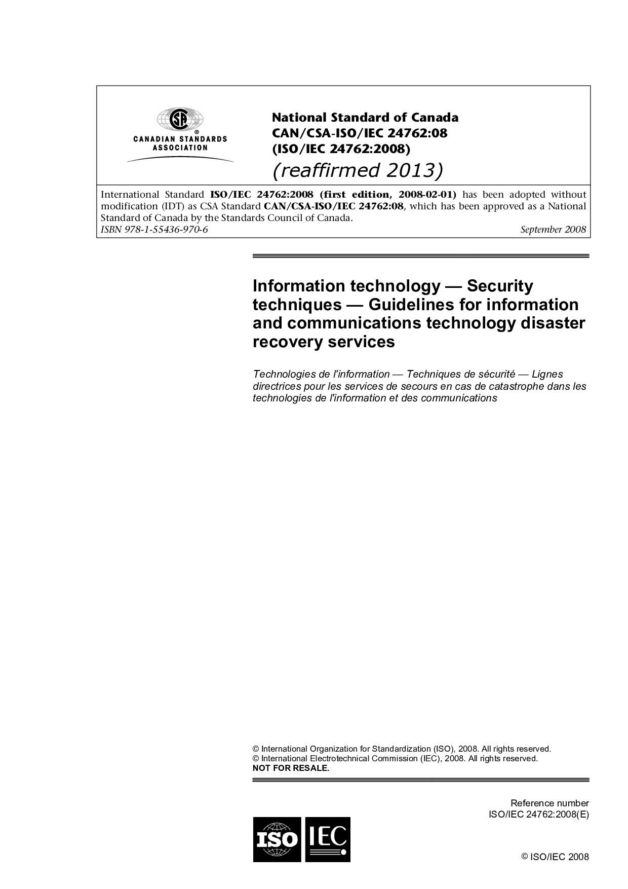 CAN/CSA-ISO/IEC 24762-2008(R2013)封面图