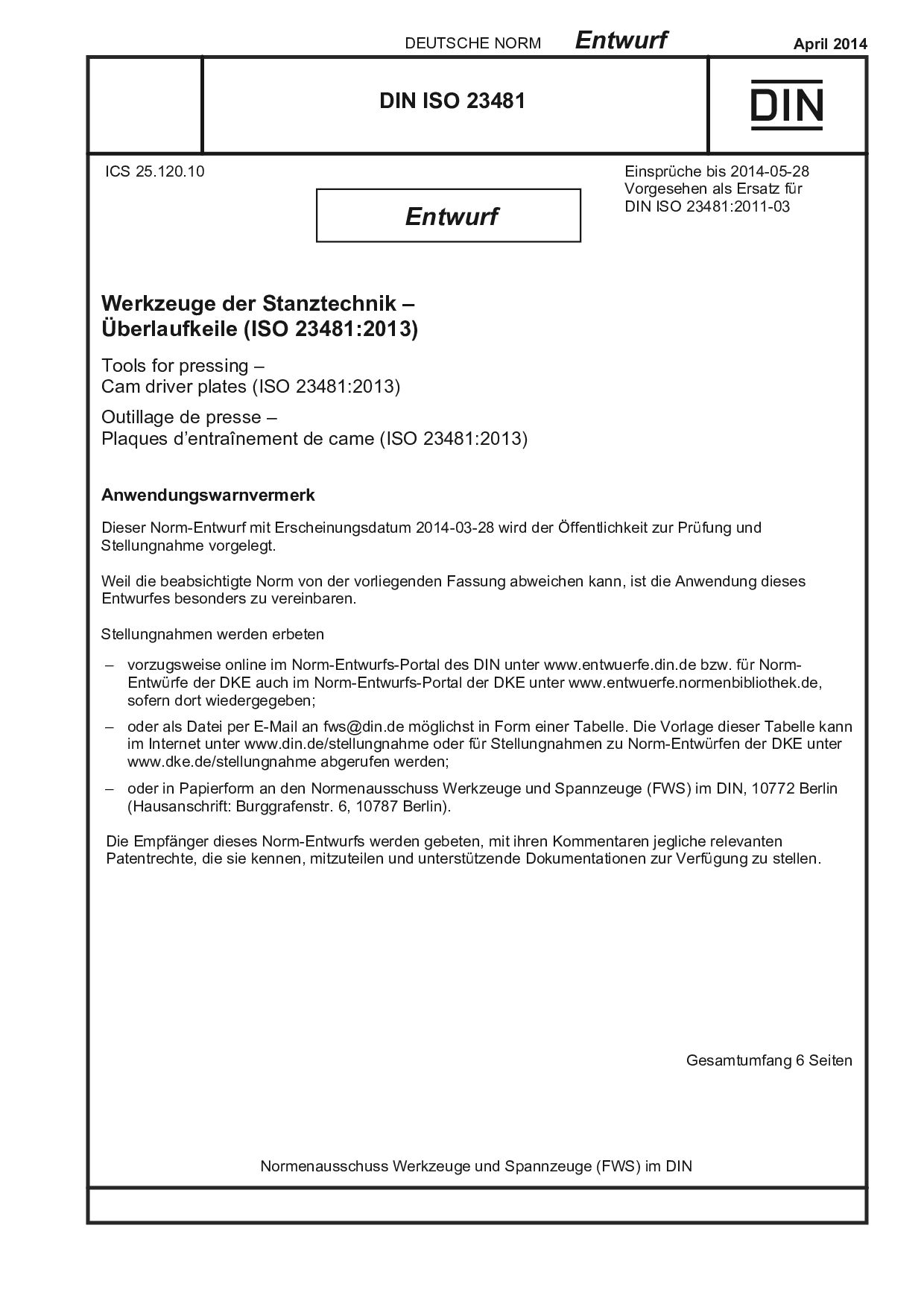 DIN ISO 23481 E:2014-04封面图