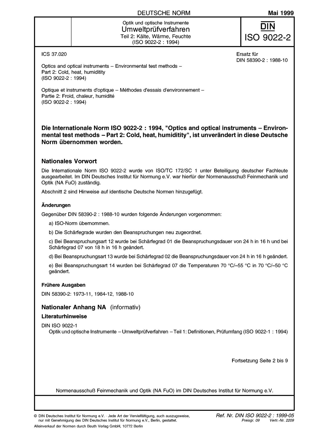 DIN ISO 9022-2:1999-05封面图