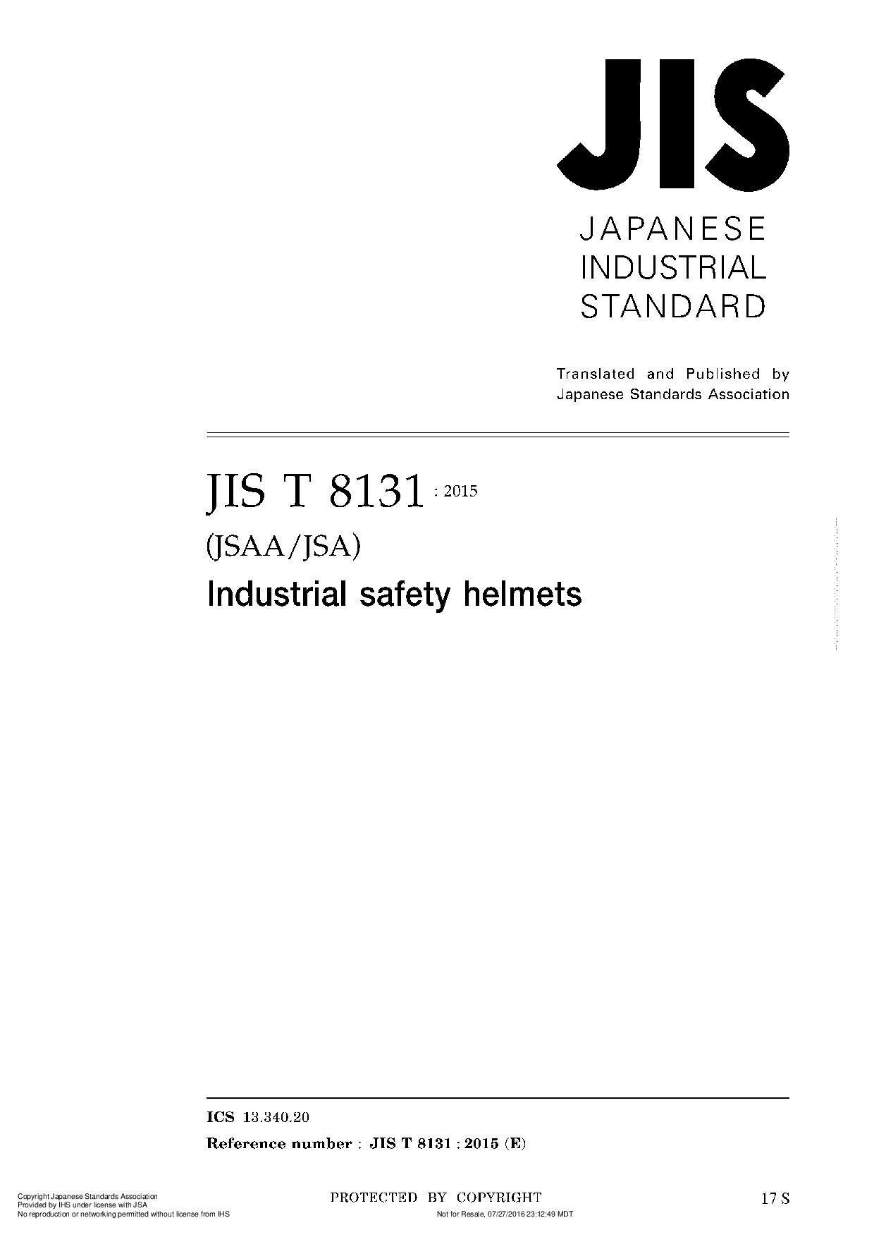 JSA JIS T 8131-2015