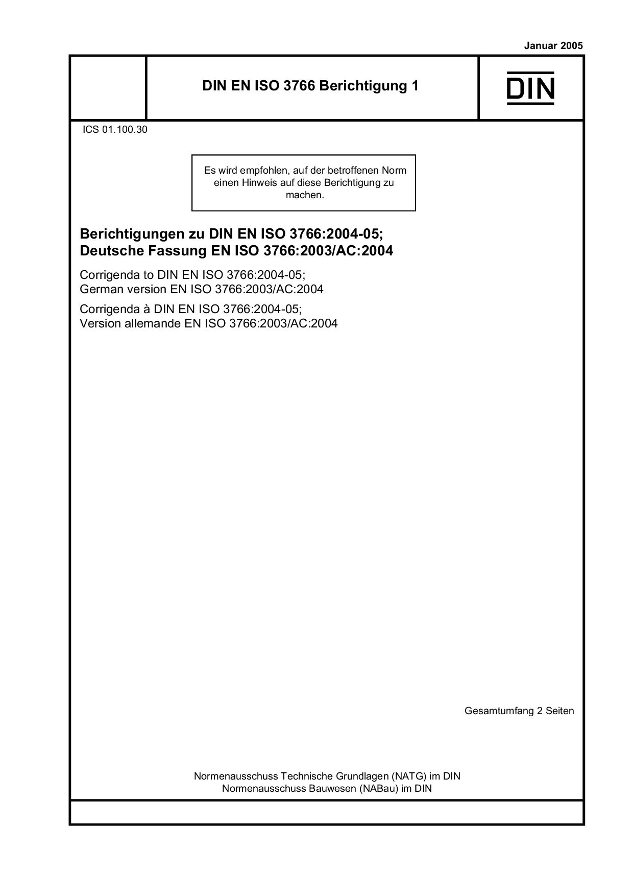 DIN EN ISO 3766 Berichtigung 1:2005-01封面图
