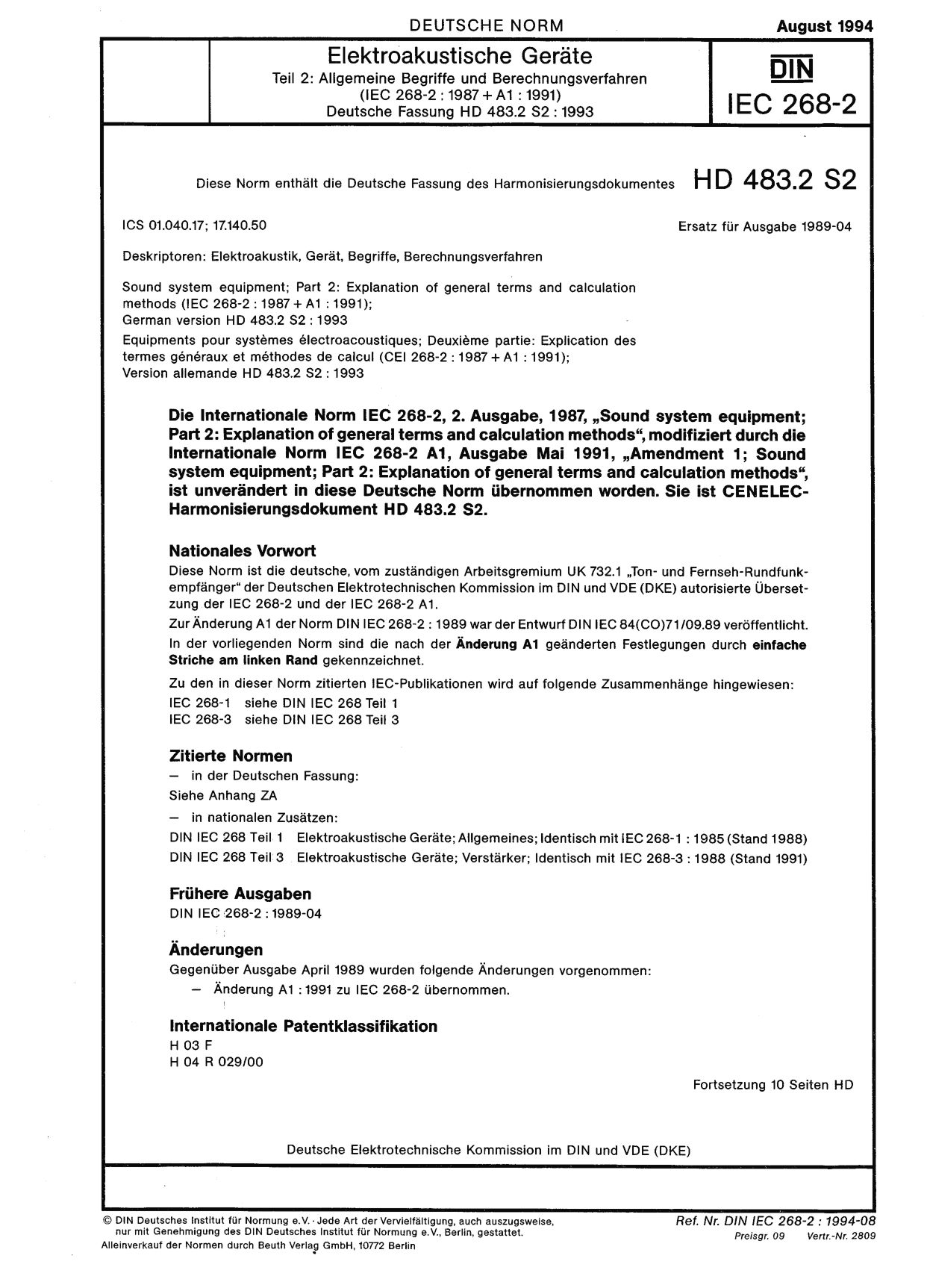 DIN IEC 60268-2:1994封面图