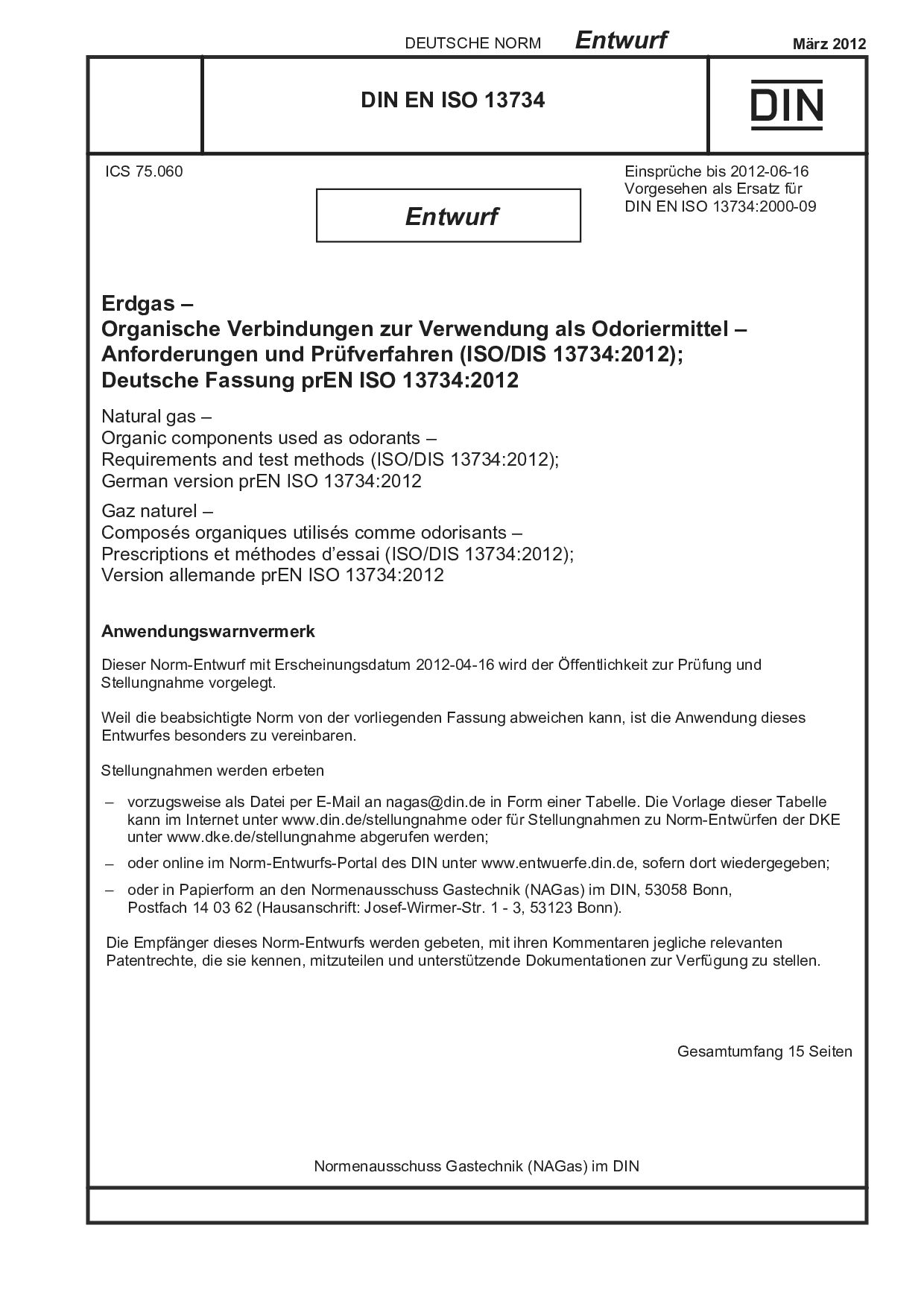 DIN EN ISO 13734 E:2012-03封面图