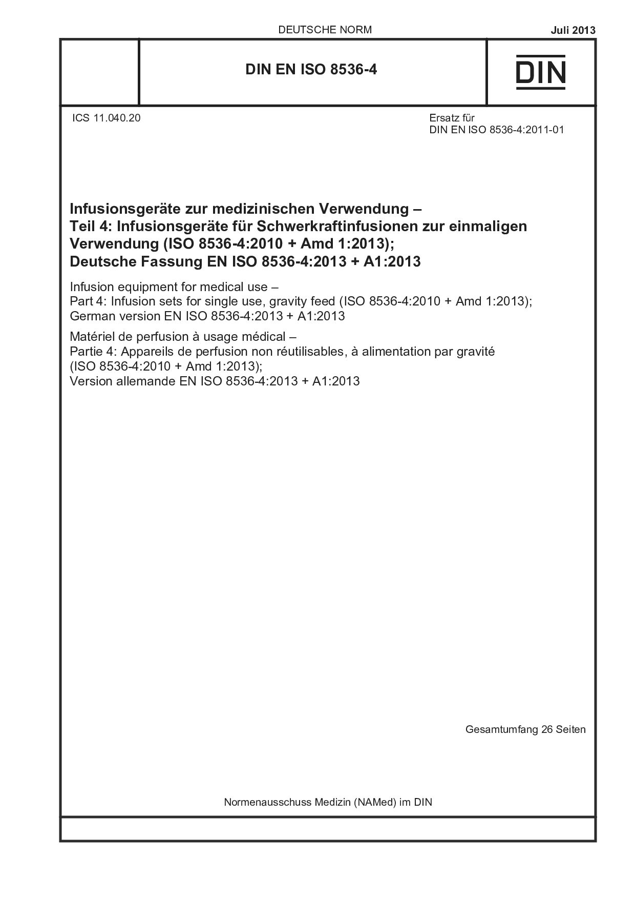 DIN EN ISO 8536-4:2013封面图