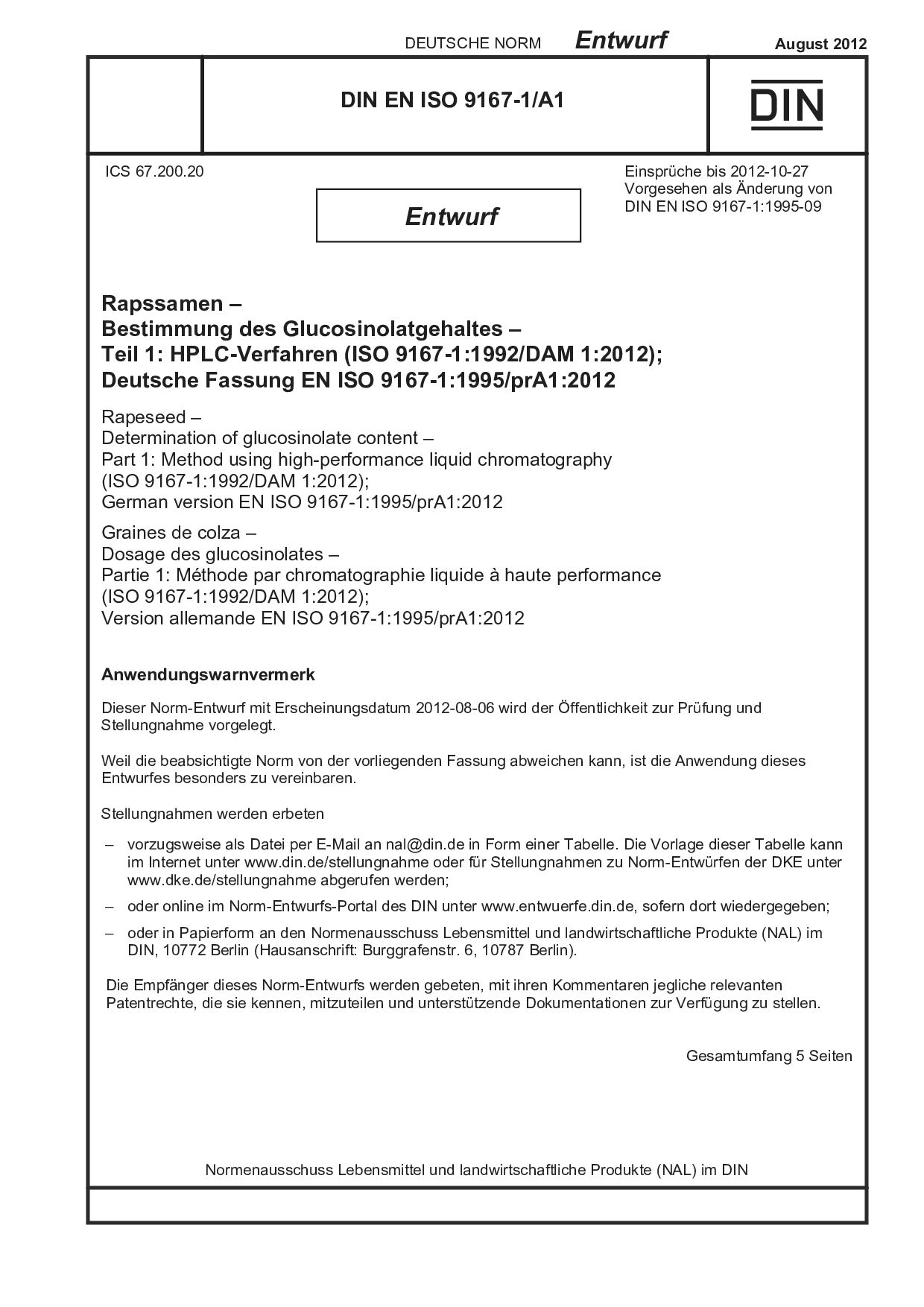 DIN EN ISO 9167-1 A1 E:2012-08