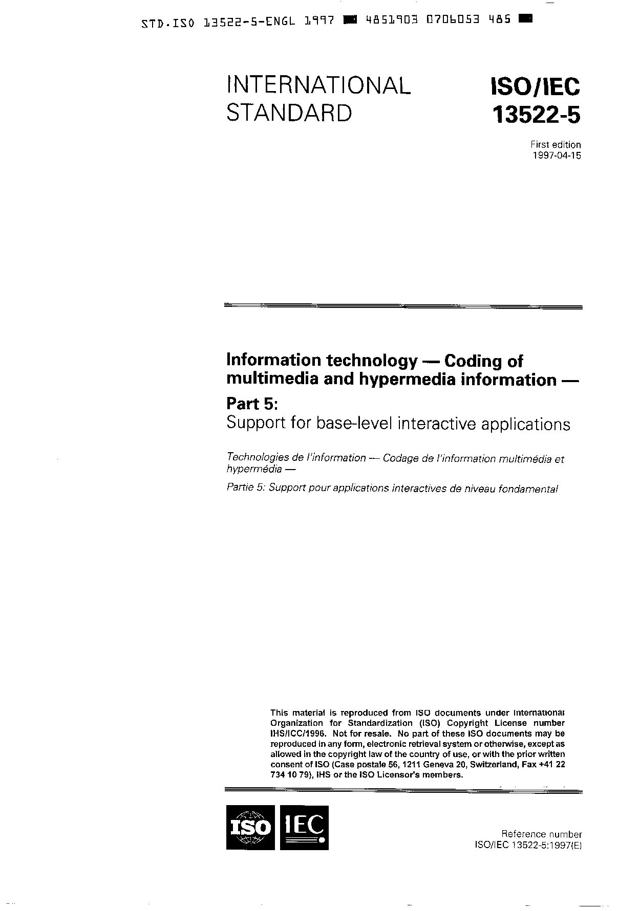 ISO/IEC 13522-5:1997封面图