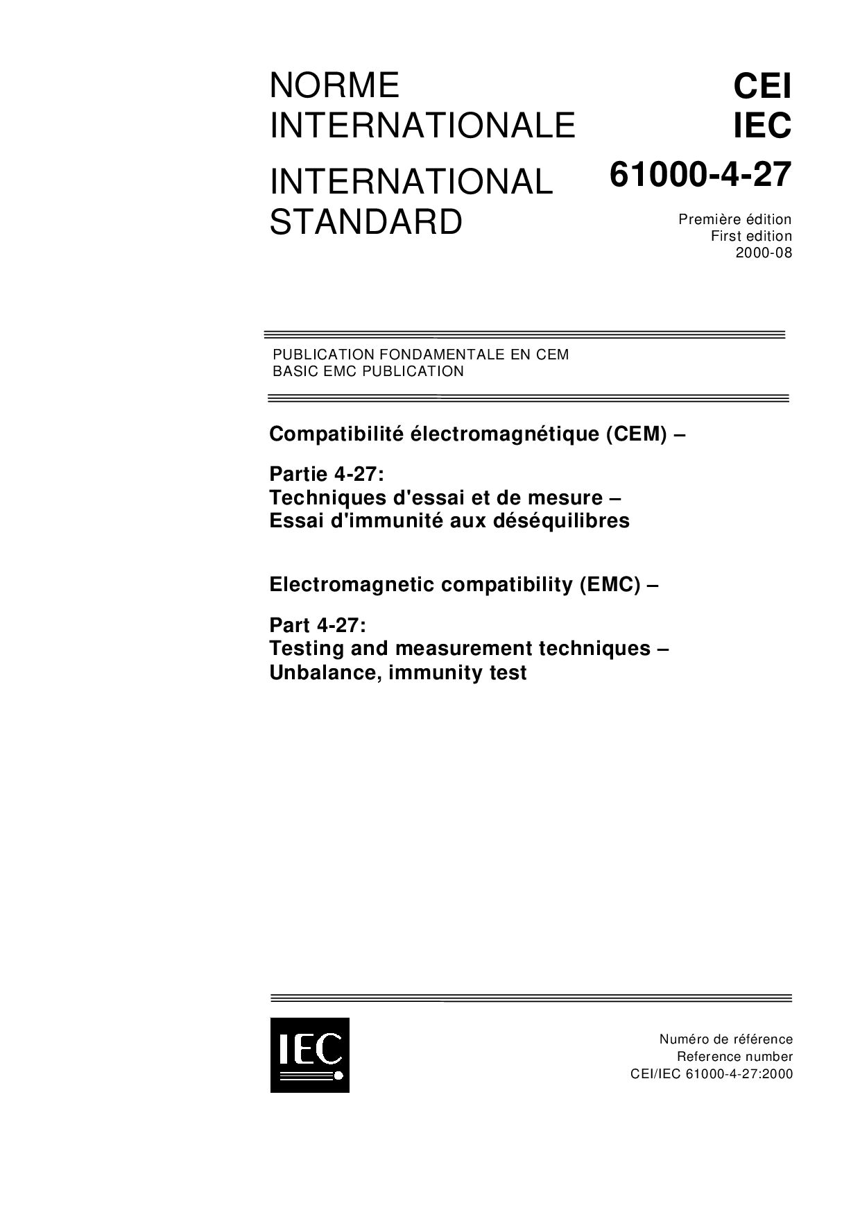 IEC 61000-4-27:2000封面图