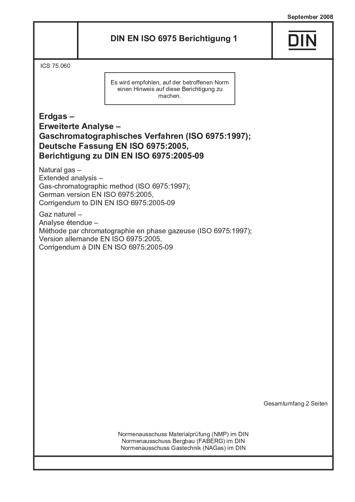 DIN EN ISO 6975 Berichtigung 1:2008