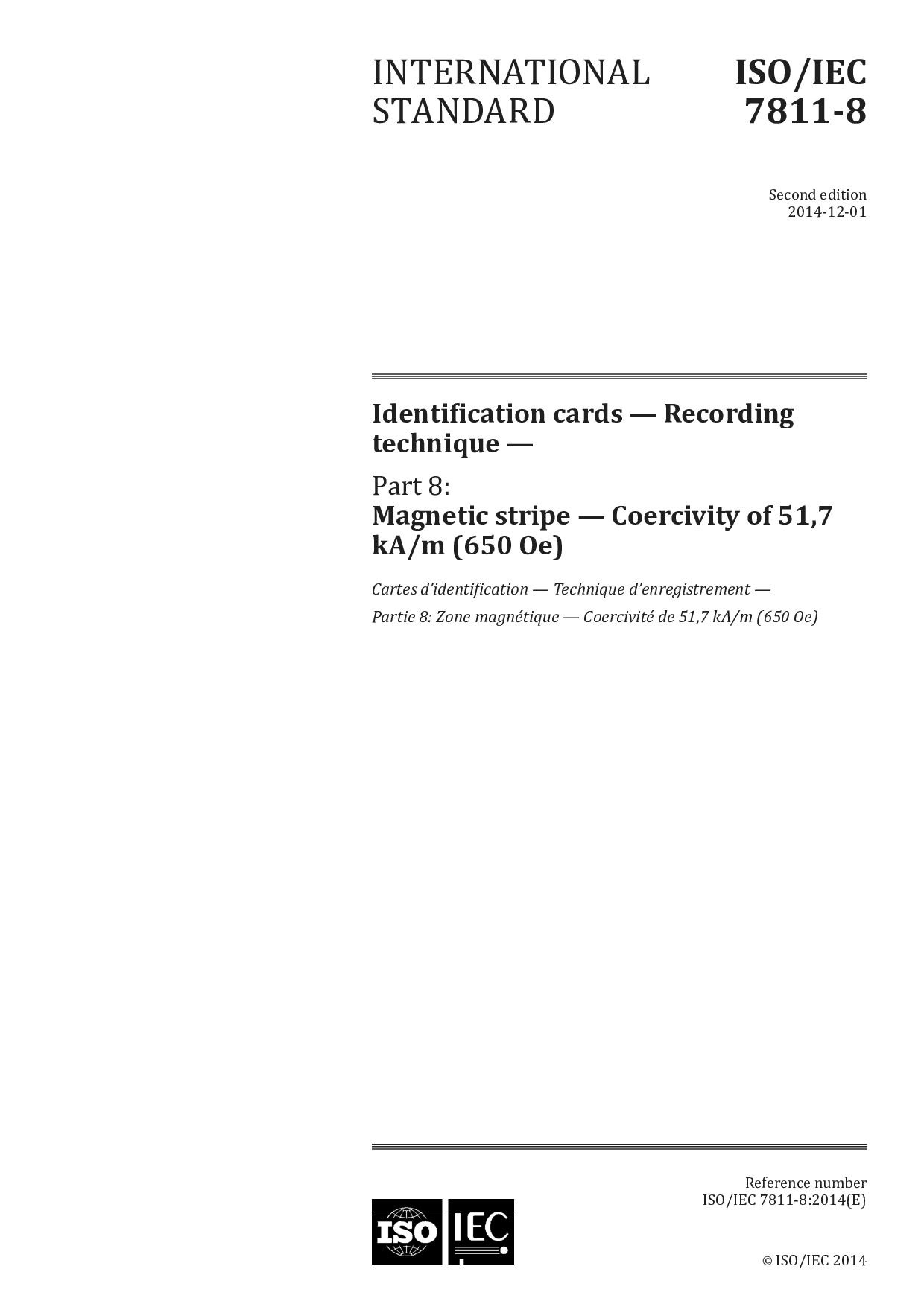 ISO/IEC 7811-8:2014封面图