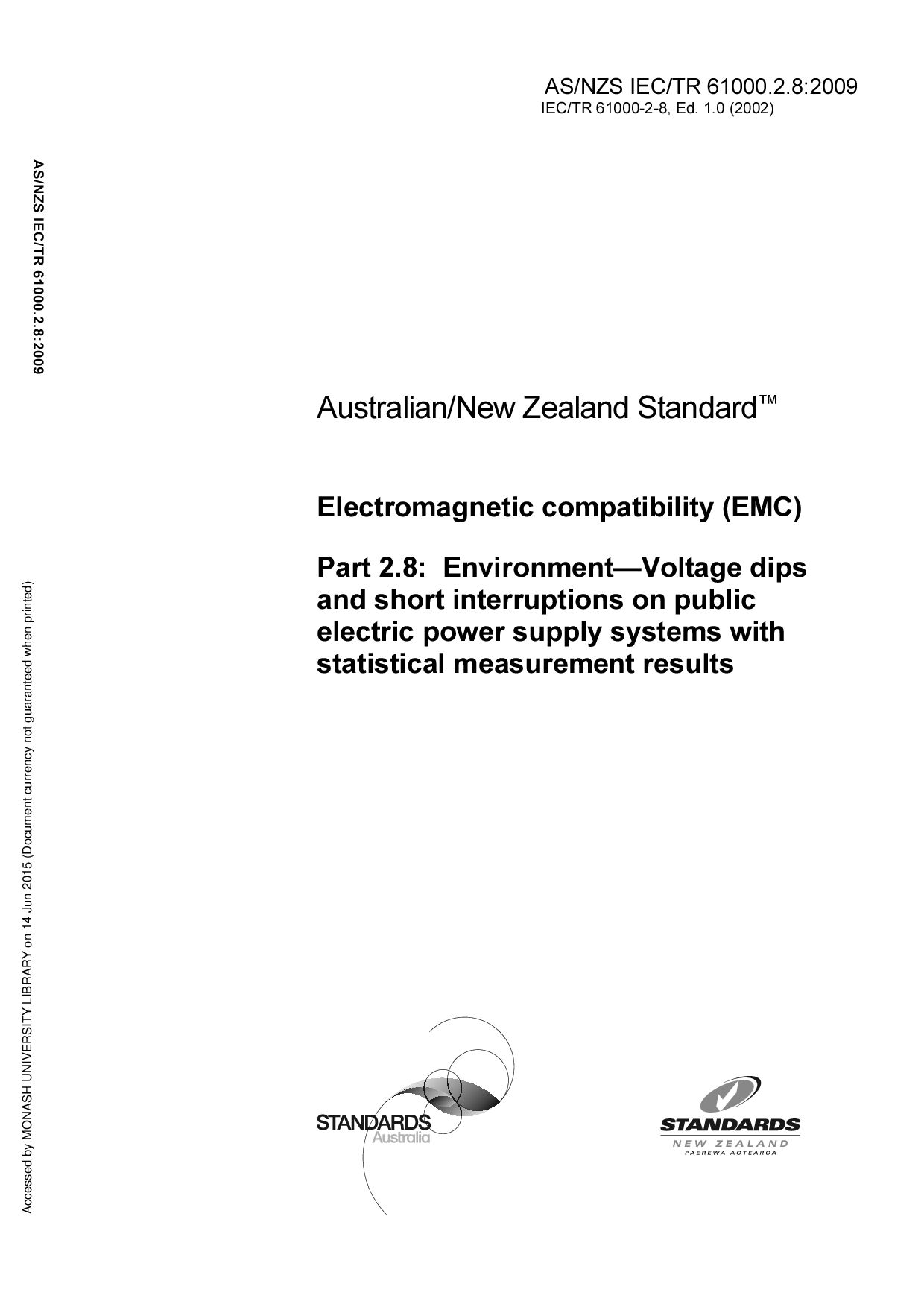 AS/NZS IEC/TR 61000.2.8:2009封面图