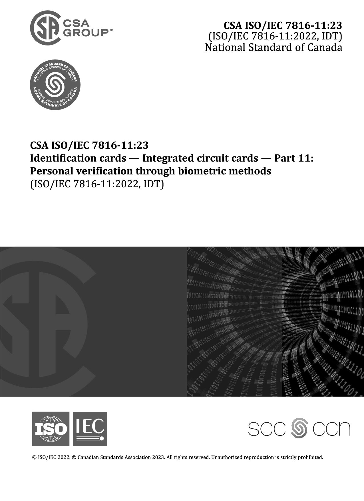 CSA ISO/IEC 7816-11:2023封面图