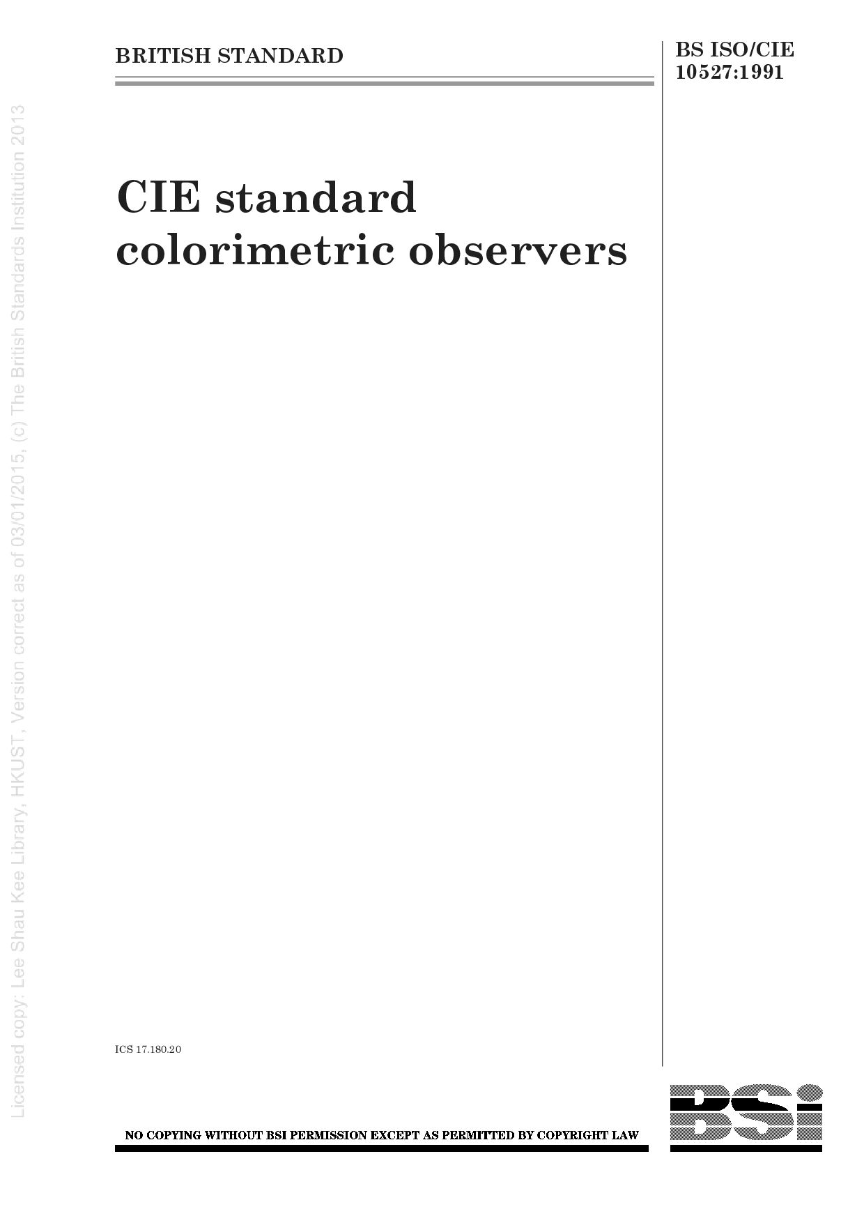 BS ISO/CIE 10527:1991(1999)封面图