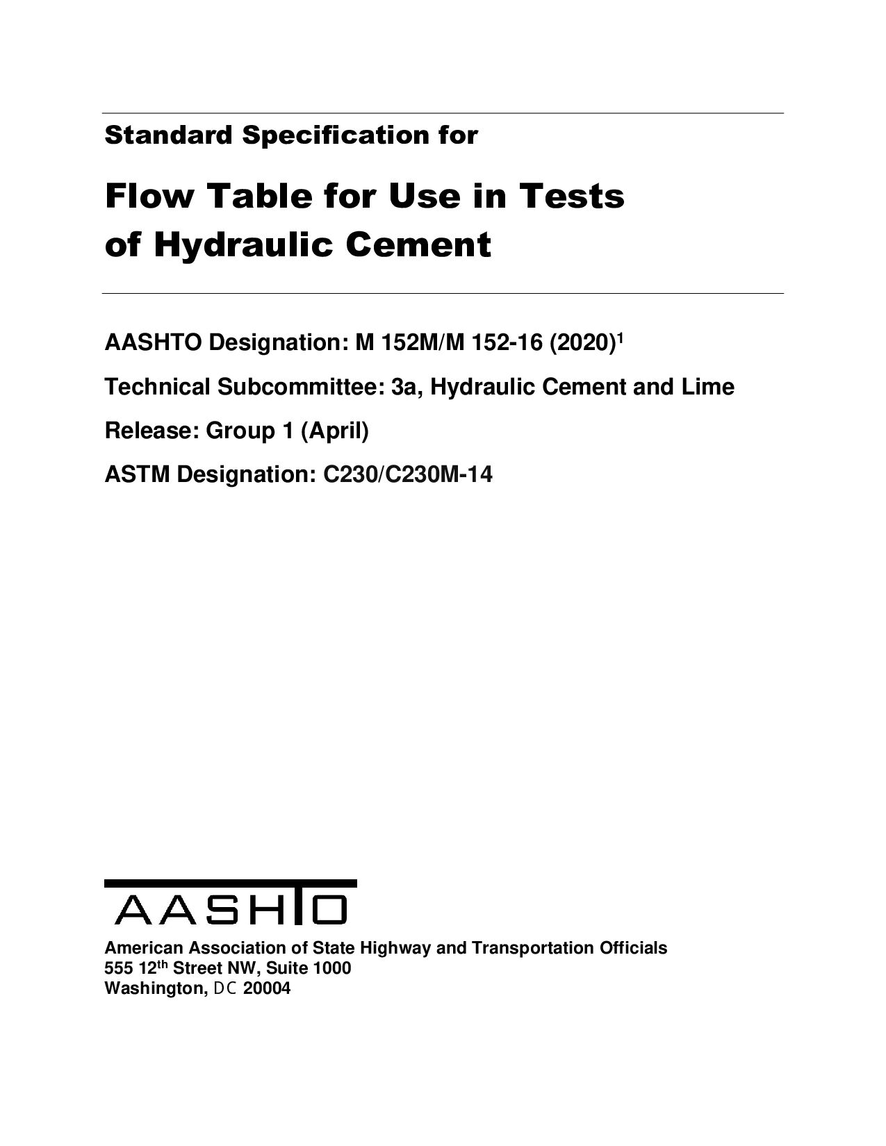 AASHTO M 152M/M 152-2016(R2020)封面图