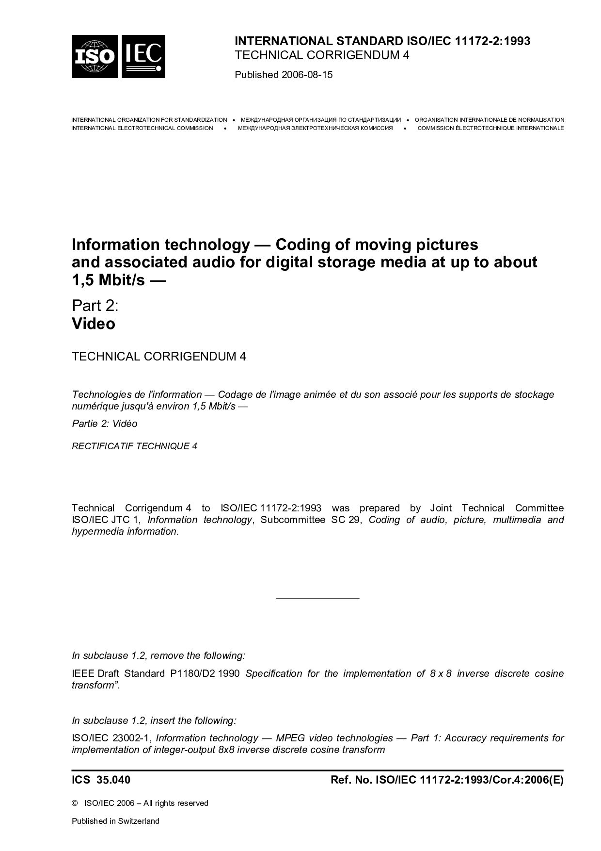 ISO/IEC 11172-2:1993/Cor 4:2006