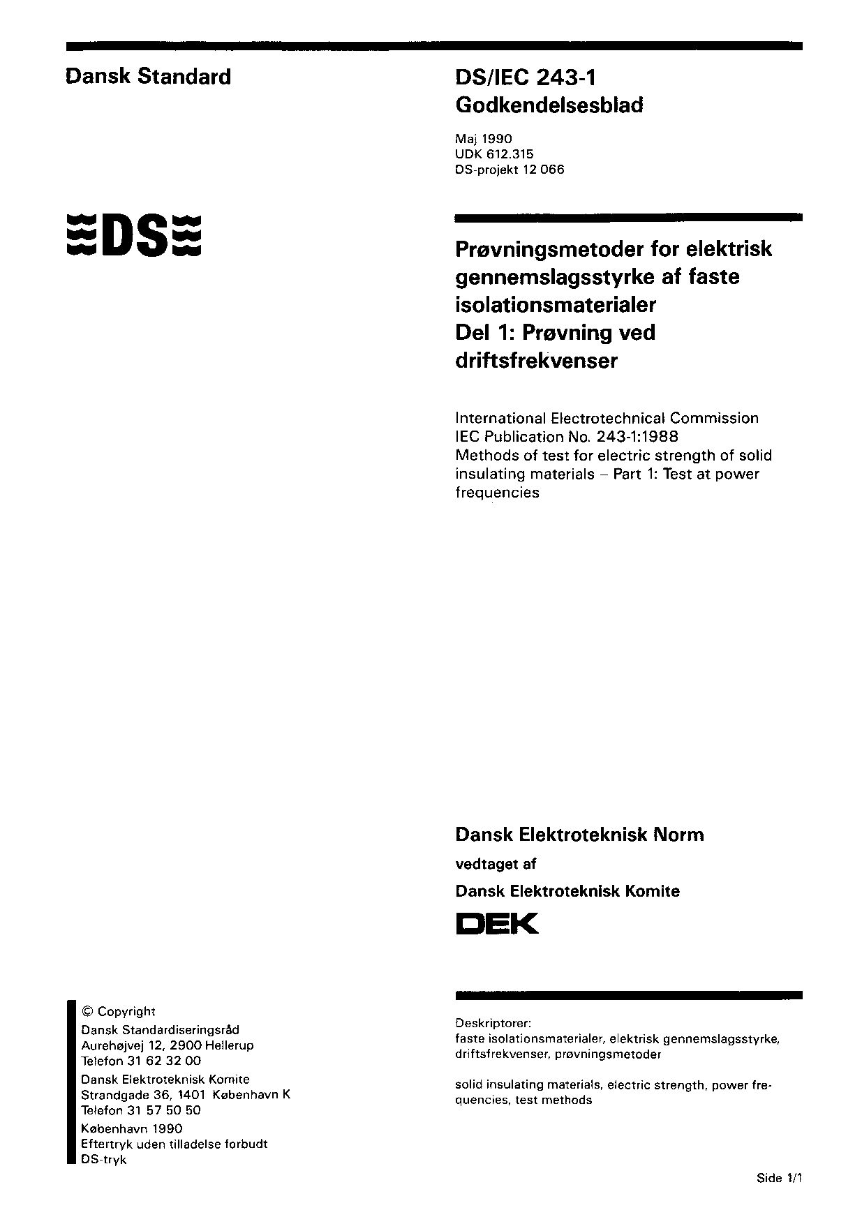 DS/IEC 243-1:1990封面图