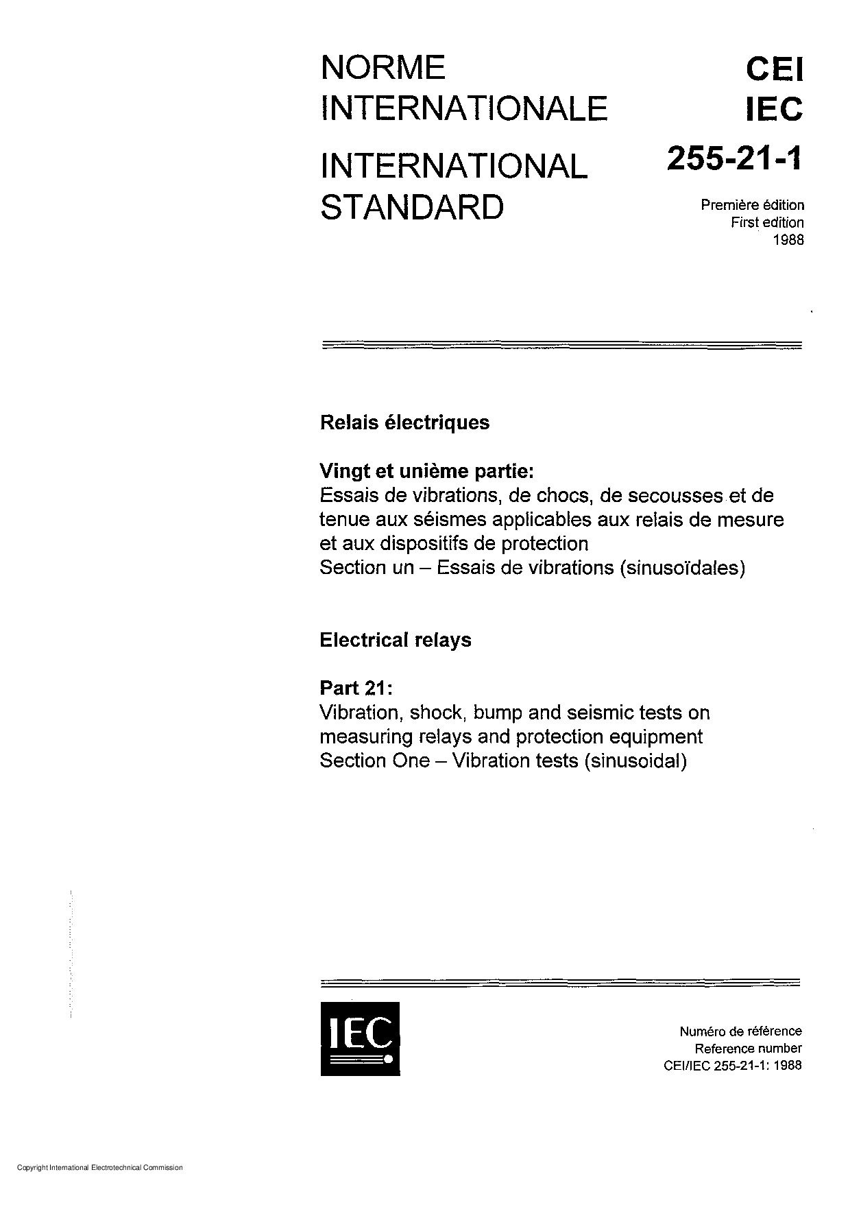 IEC 60255-21-1:1988封面图