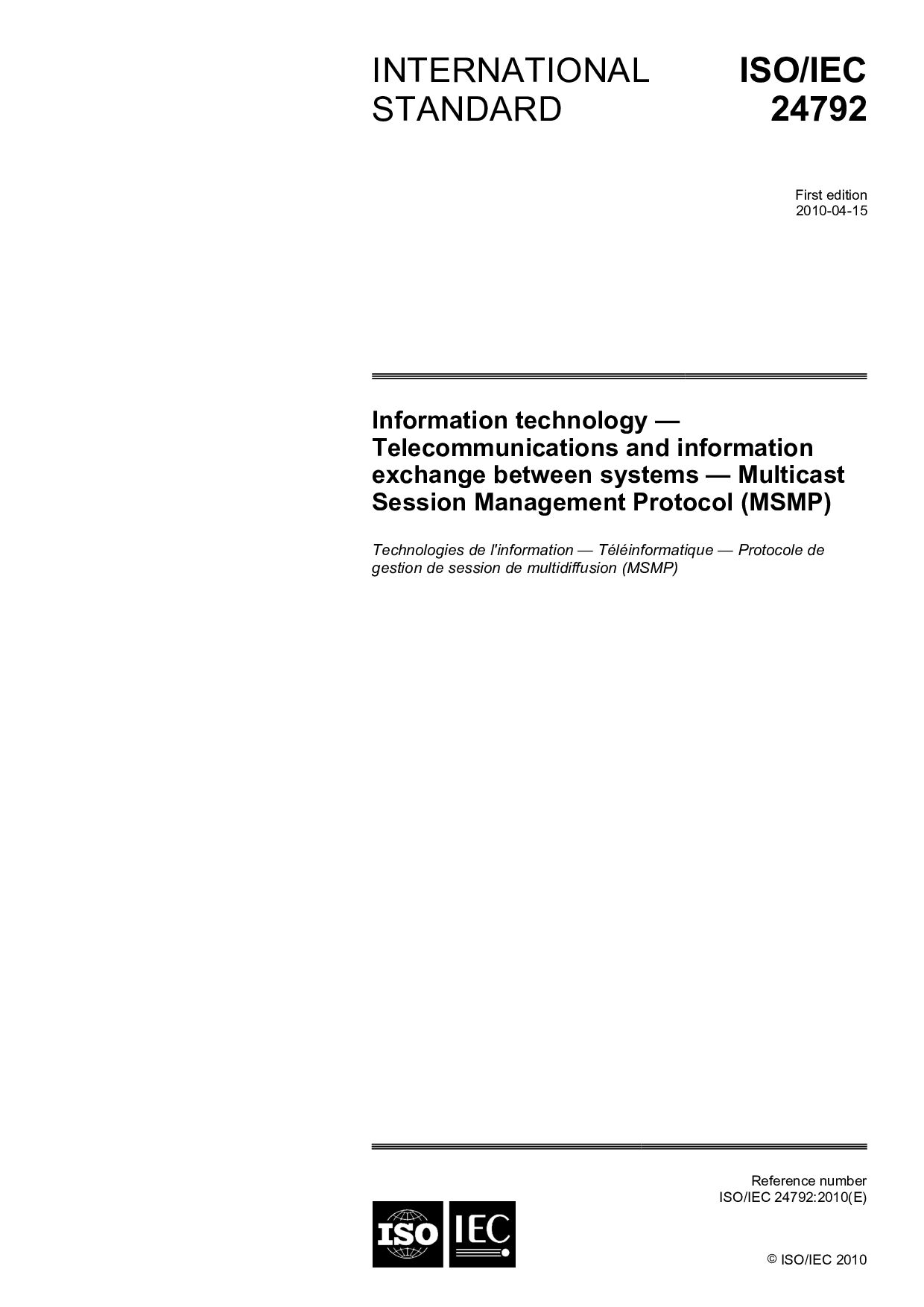 ISO/IEC 24792:2010封面图