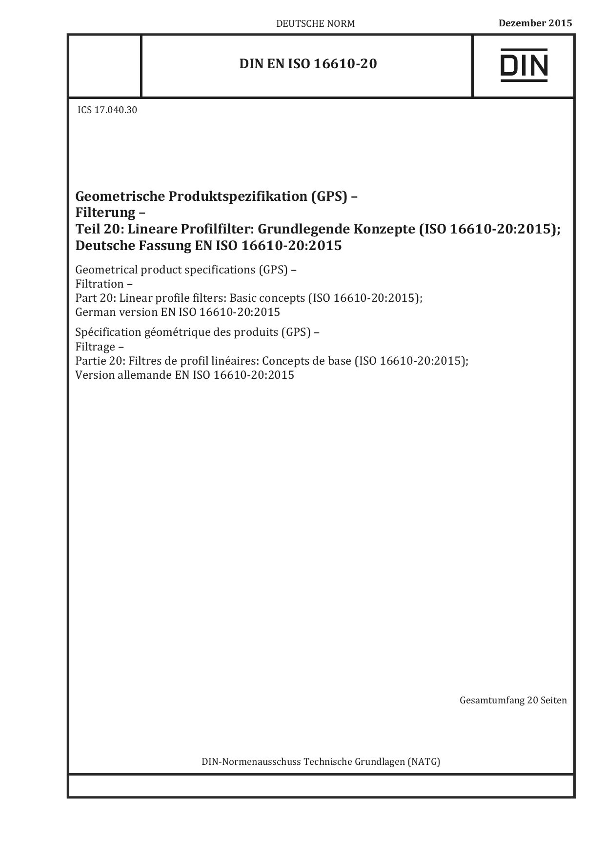 DIN EN ISO 16610-20:2015封面图