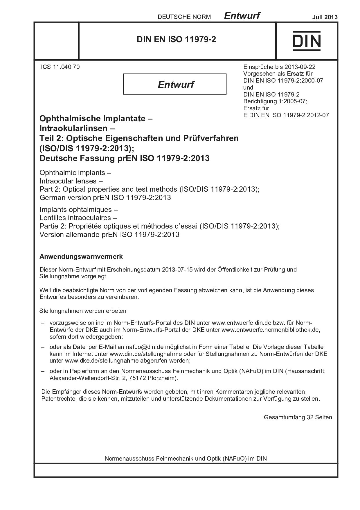 DIN EN ISO 11979-2 E:2013-07封面图