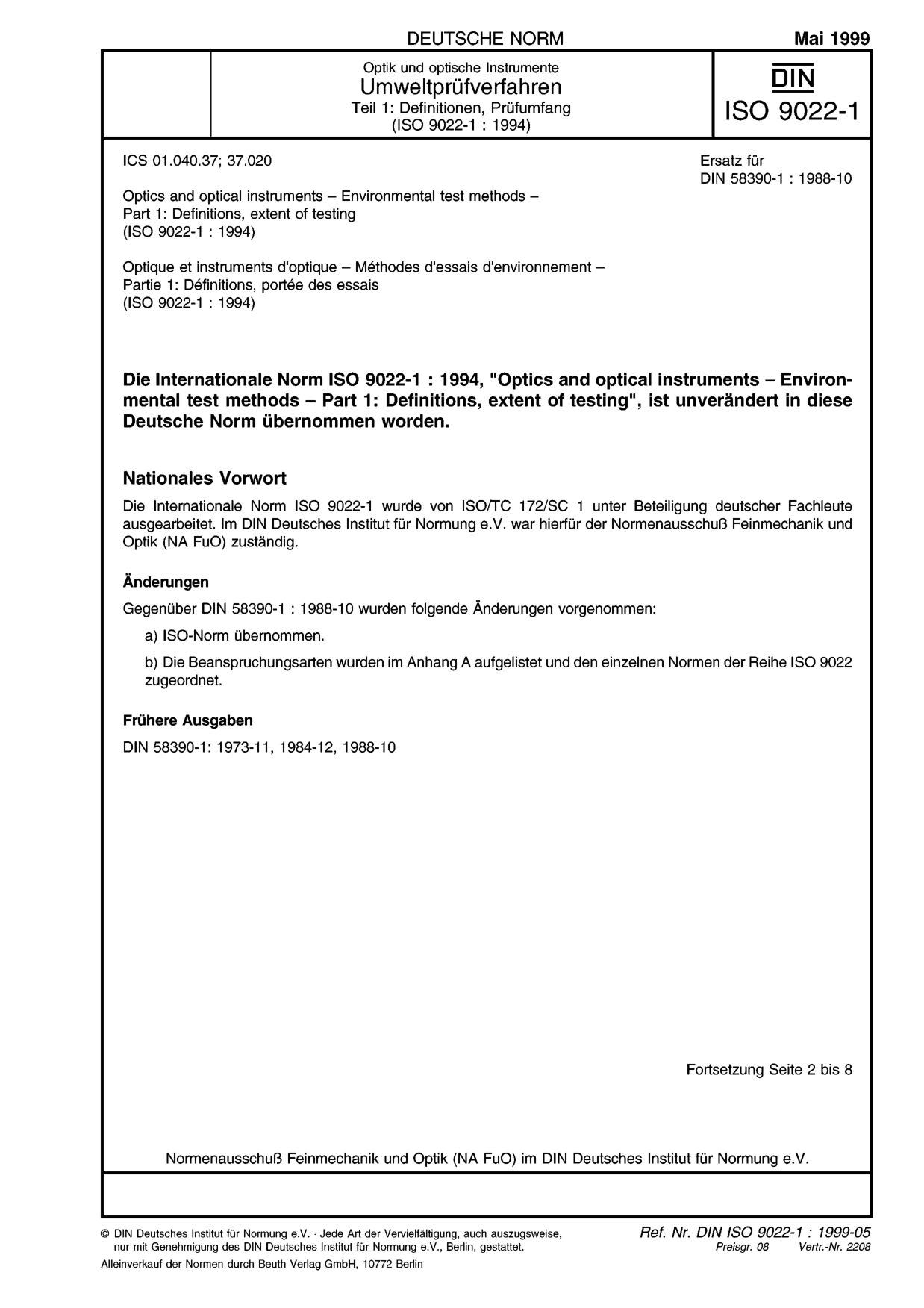 DIN ISO 9022-1:1999-05封面图
