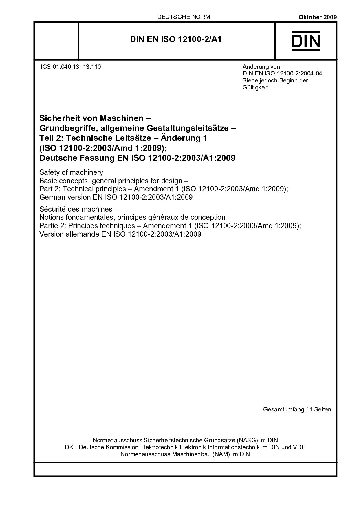 DIN EN ISO 12100-2/A1:2009封面图