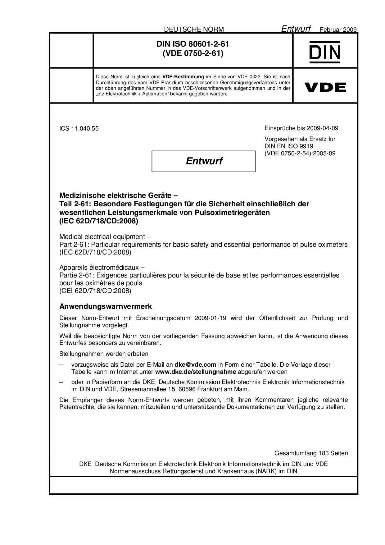 VDE 0750-2-61 E DIN ISO 80601-2-61:2009-02