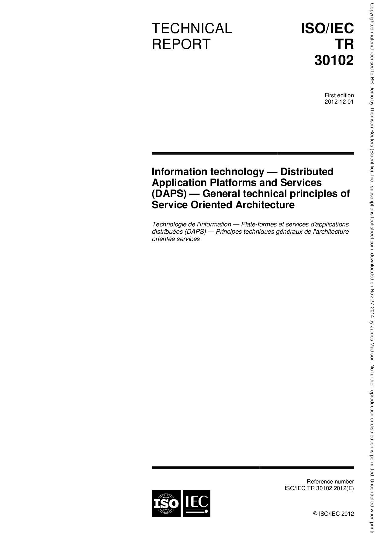 ISO/IEC TR 30102:2012封面图