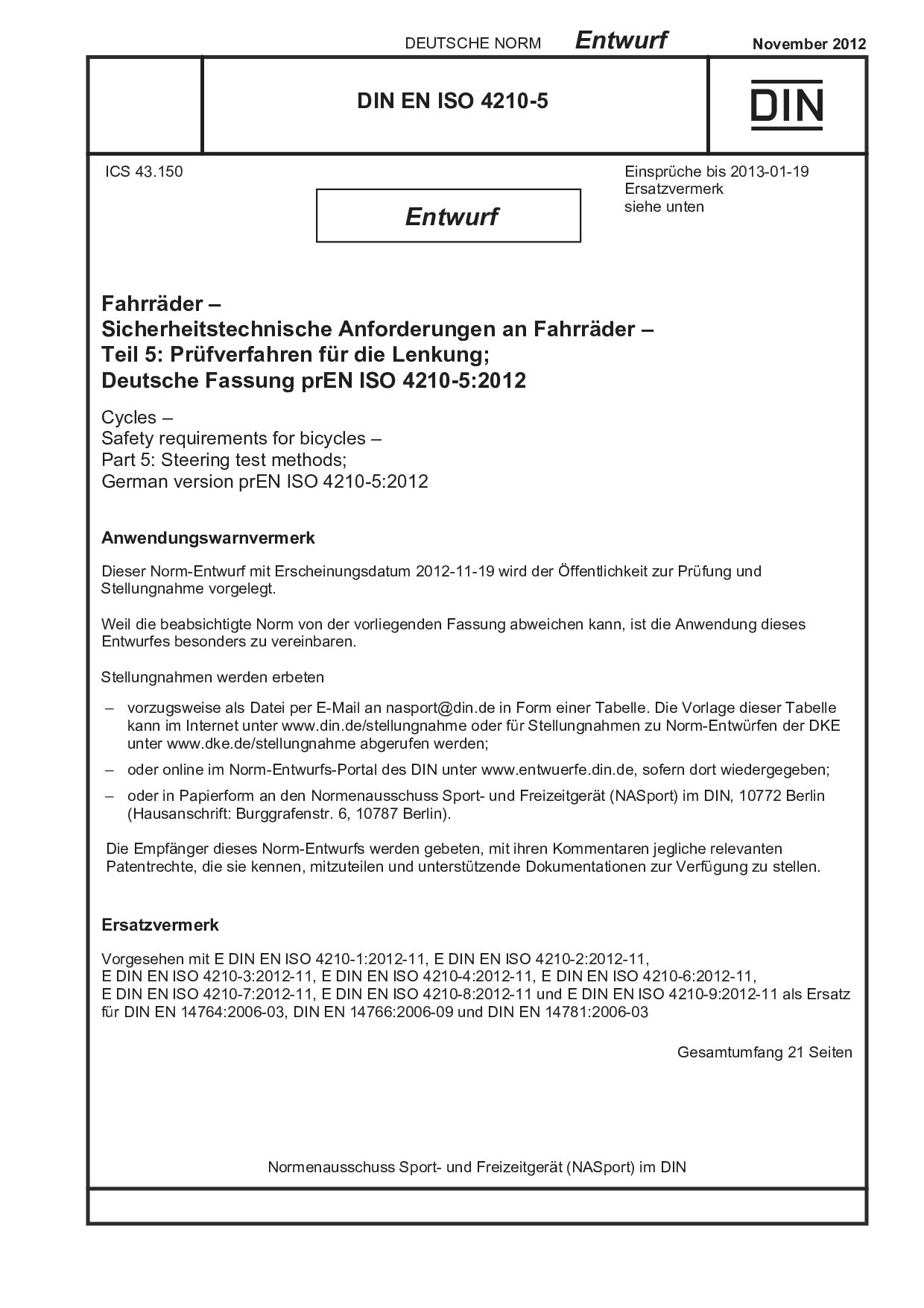 DIN EN ISO 4210-5 E:2012-11封面图