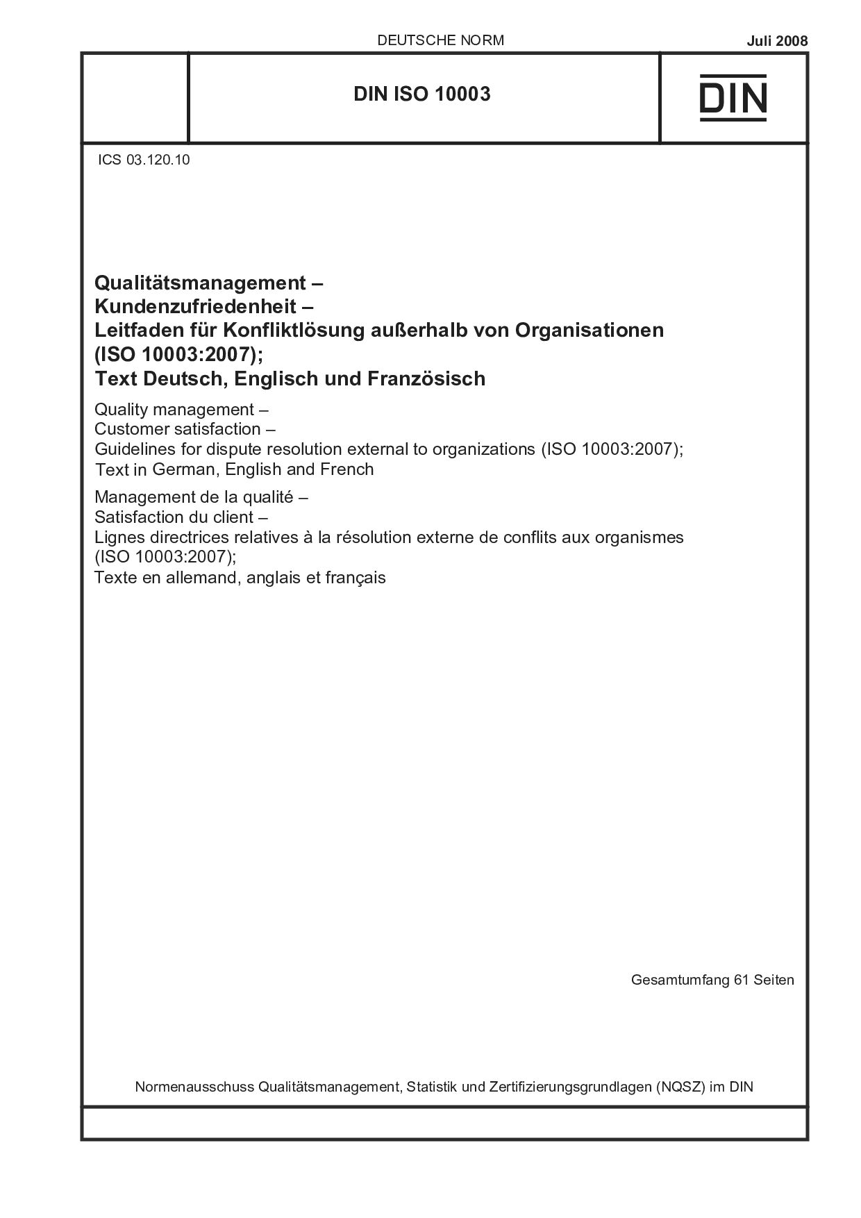 DIN ISO 10003:2008