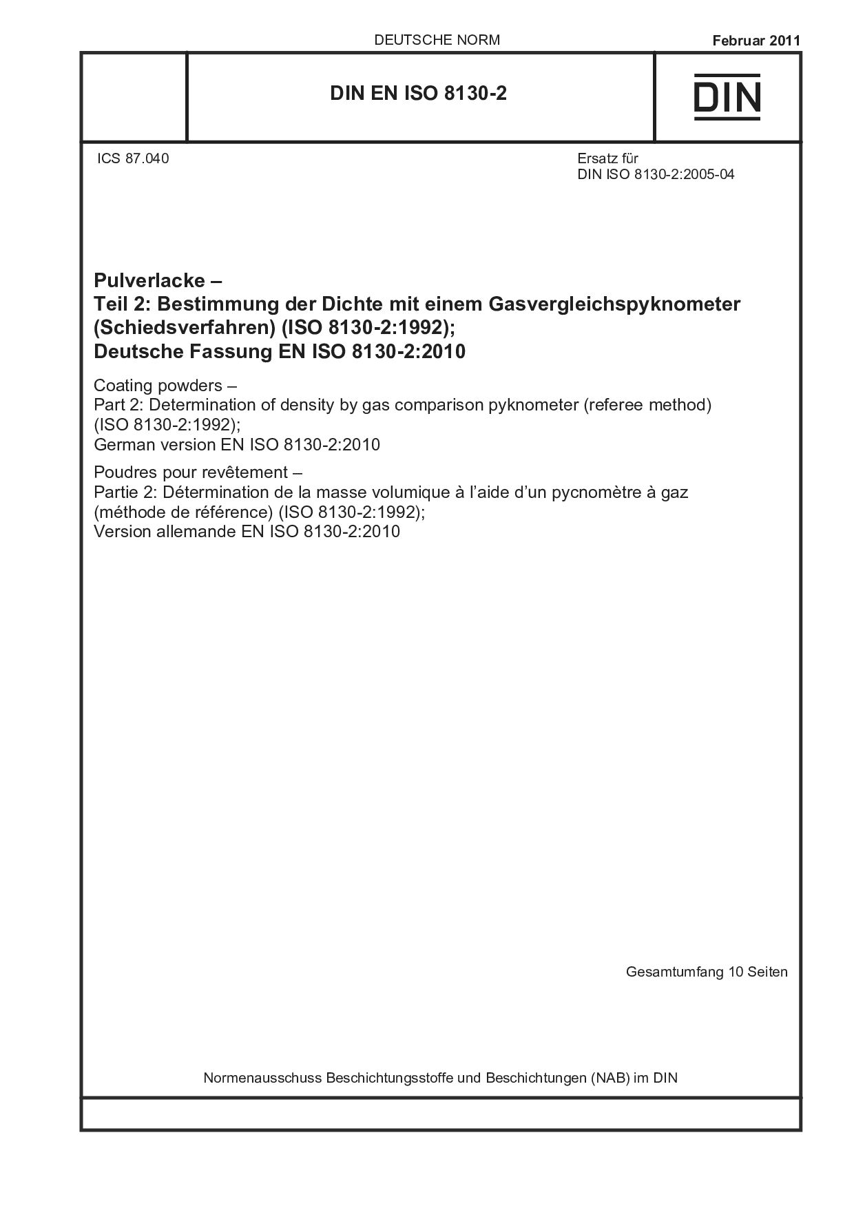 DIN EN ISO 8130-2:2011封面图
