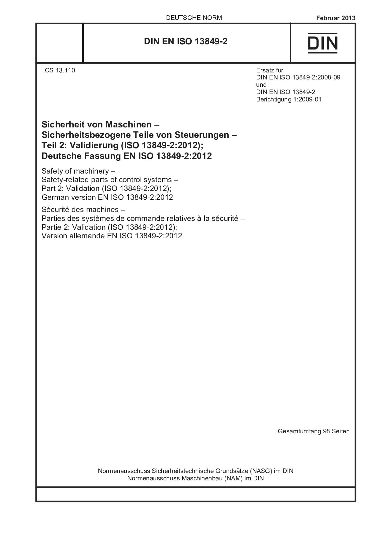 DIN EN ISO 13849-2:2013封面图
