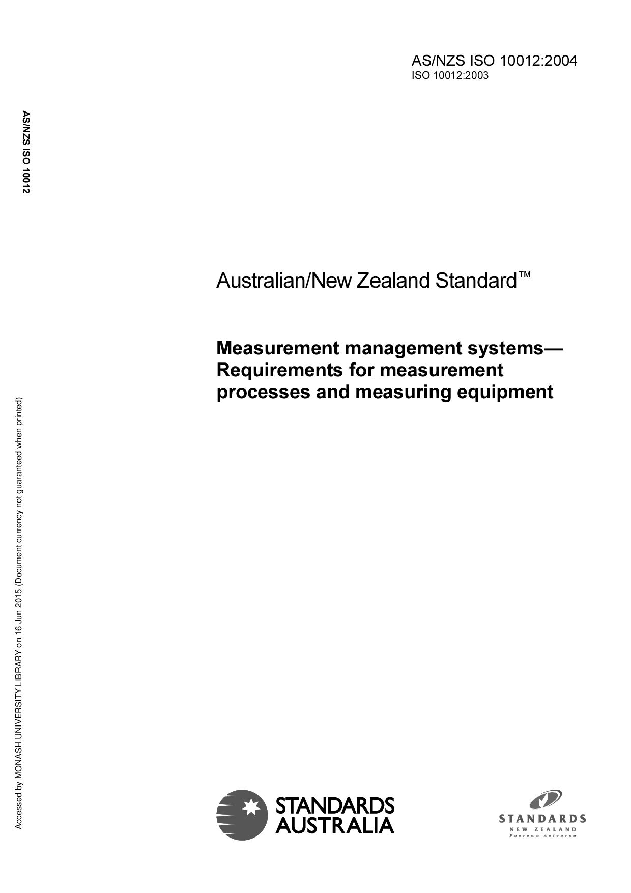 AS/NZS ISO 10012:2004封面图