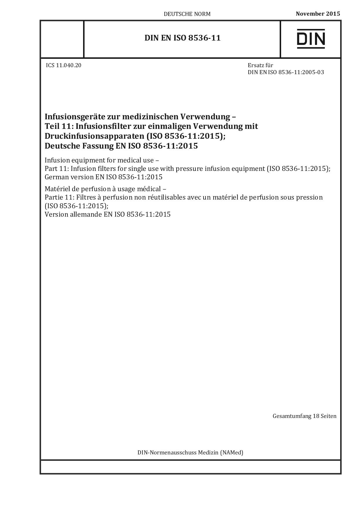 DIN EN ISO 8536-11:2015封面图