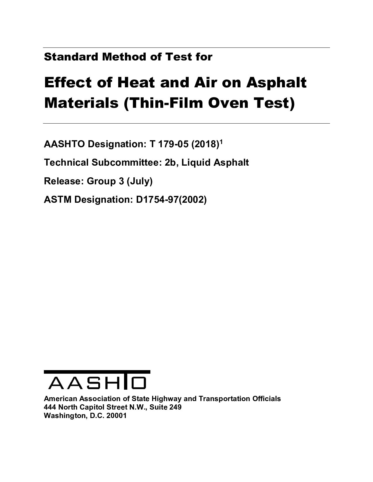 AASHTO T 179-2005(R2018)封面图