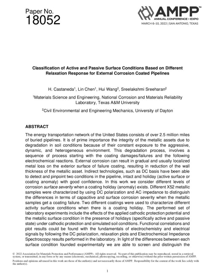 AMPP Paper 18052-2022 基于不同松弛响应的活性和被动表面条件分类 发布历史