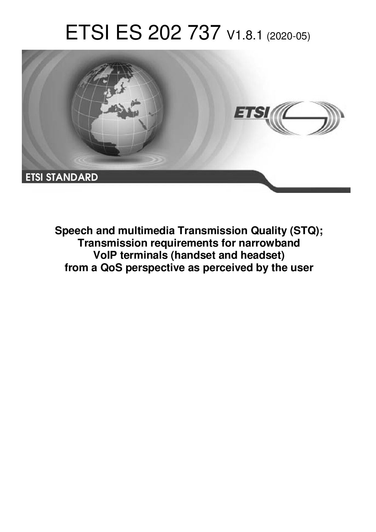 ETSI ES 202 737 V1.8.1 (2020-05)封面图