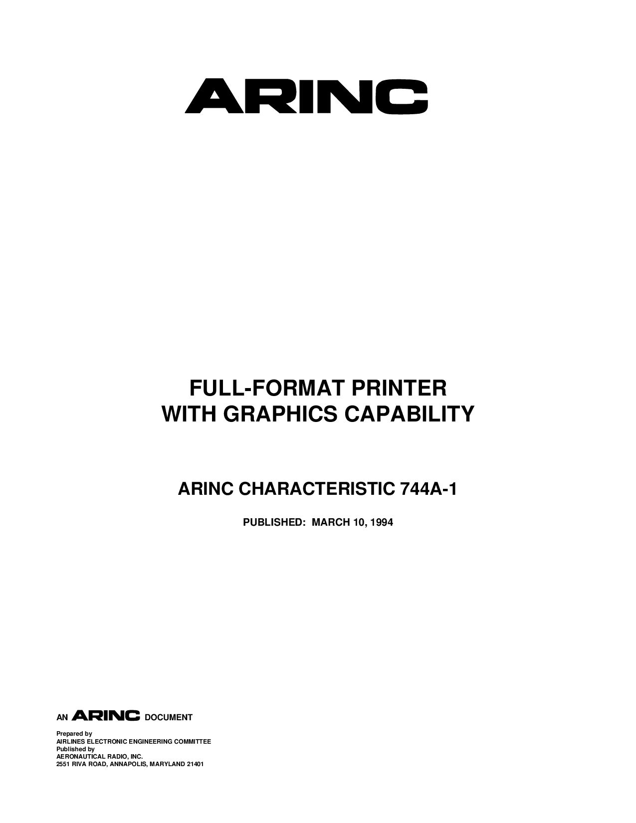 ARINC 744A-1-1994封面图
