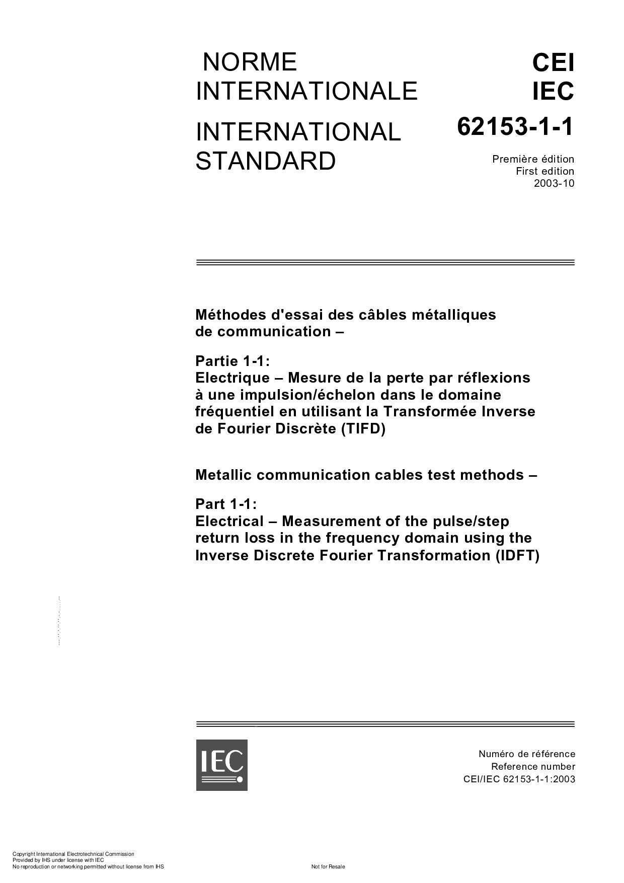 IEC 62153-1-1:2003封面图