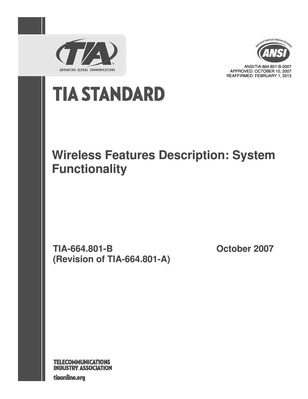 ANSI/TIA-664.801-B-2007(2013)封面图