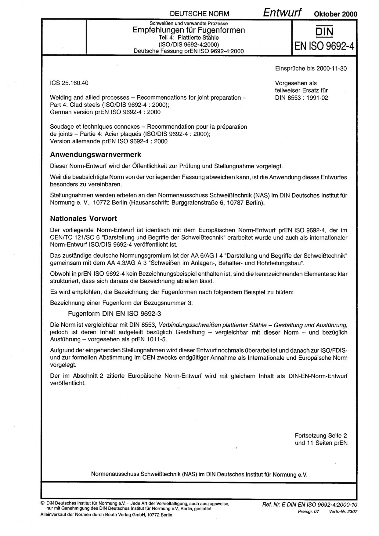 DIN EN ISO 9692-4 E:2000-10封面图