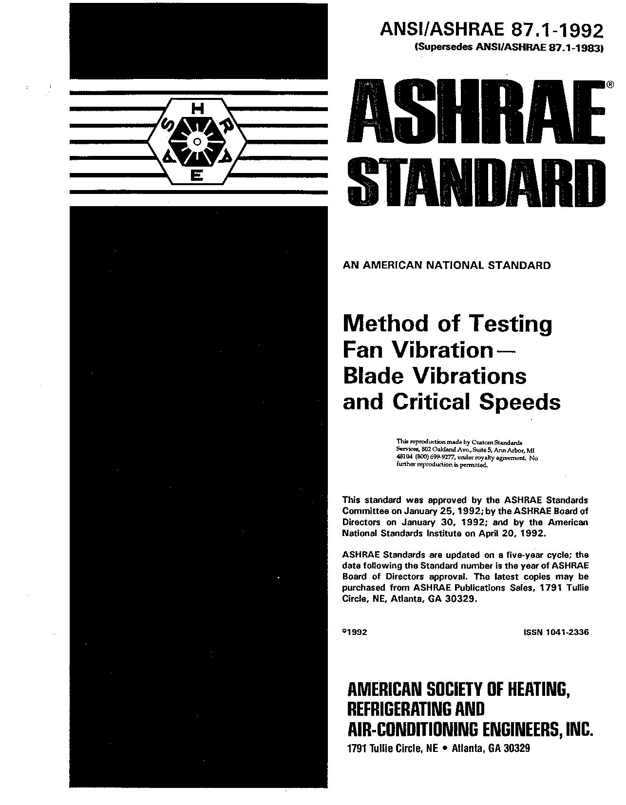 ANSI/ASHRAE 87.1-1992封面图