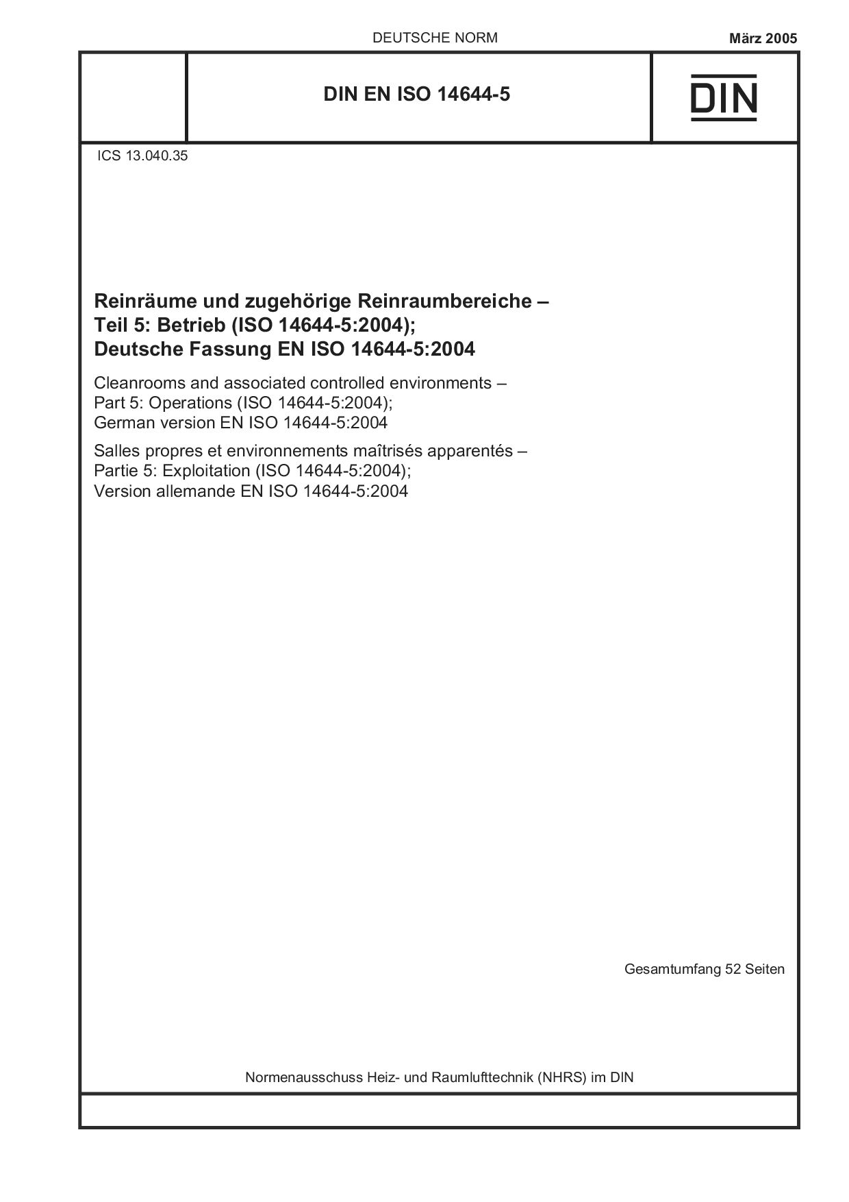 DIN EN ISO 14644-5:2005封面图