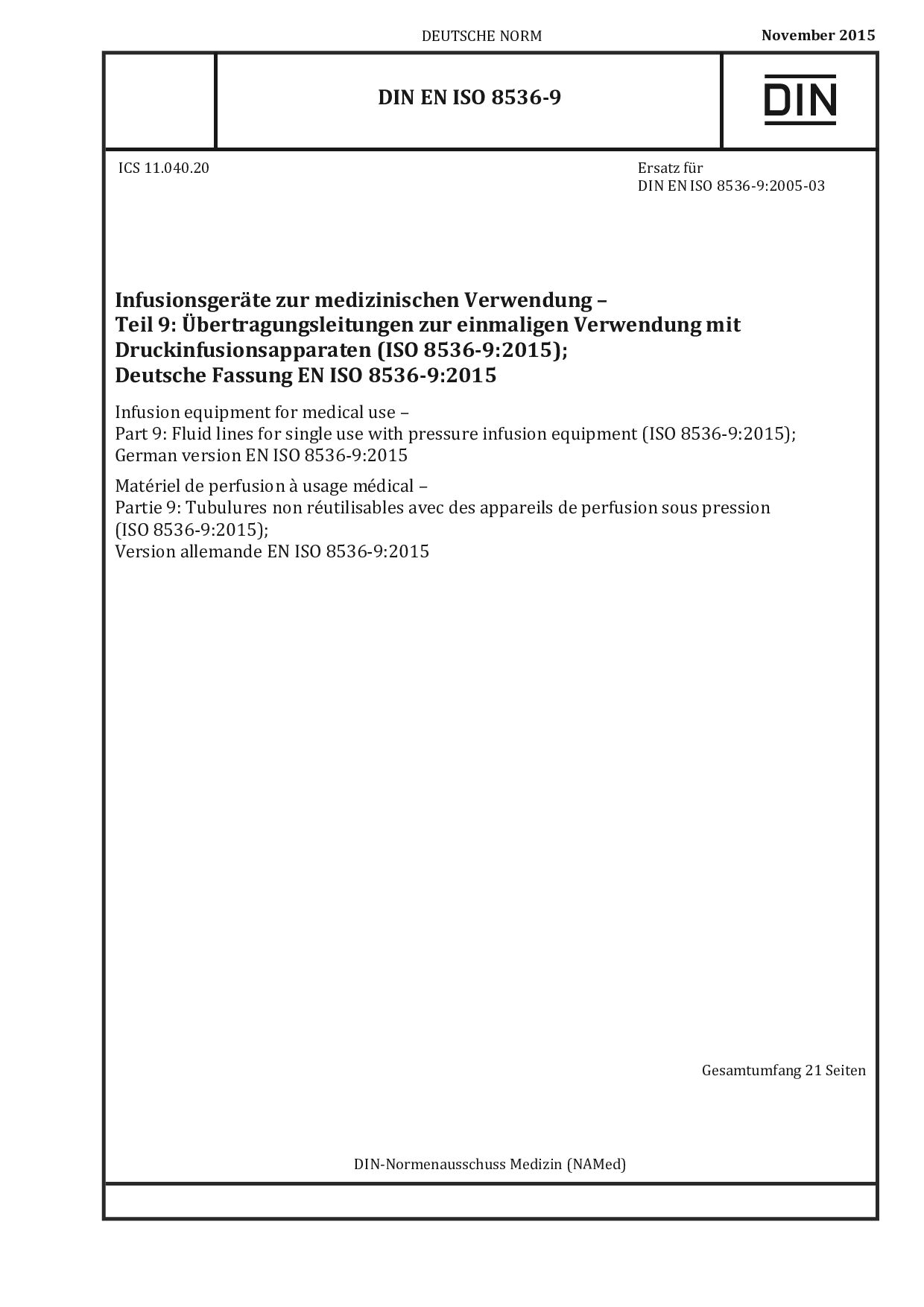 DIN EN ISO 8536-9:2015封面图