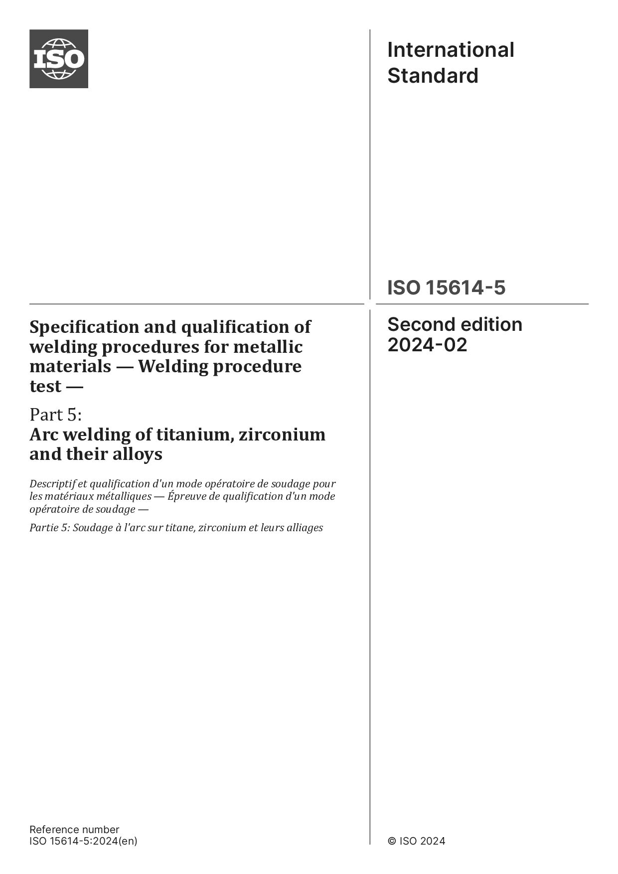 ISO 15614-5:2024封面图